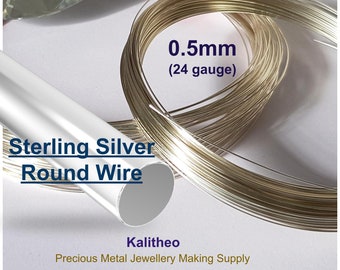 925 Sterling Round Wire - Solid Sterling Silver 0.5mm (24 gauge)  1m / 3m / 10m | Jewellery Making & Repair- SS-R0.5W
