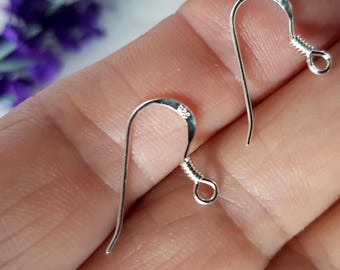 Sterling Silver 925 Ear Wires with coils: Shepherds Hook Earring Findings