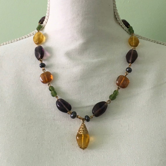 Vintage Avon Necklace Multi Color Necklace Purple Gold Green