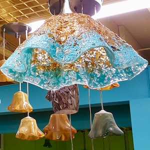 Blown Glass Pendant Light / Chandelier / Lighting / Pendant Light / Art Glass Lighting / Amber & Turquoise Blue