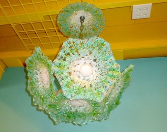 Blown Glass Chandelier / Lighting / Chandelier / Flower / Flower Light / Art Glass Lighting / Crystal / Pendant Light / Sea Foam Green