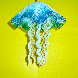 Jellyfish Pendant Light / Chandelier / Blown Glass / Turquoise Blue & Clear