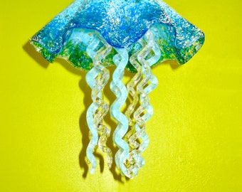 Jellyfish Pendant Light / Chandelier / Blown Glass / Turquoise Blue & Clear