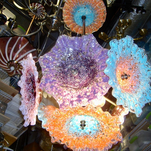 Blown Glass Flower Chandelier / Lighting / Flower Light / Etsy