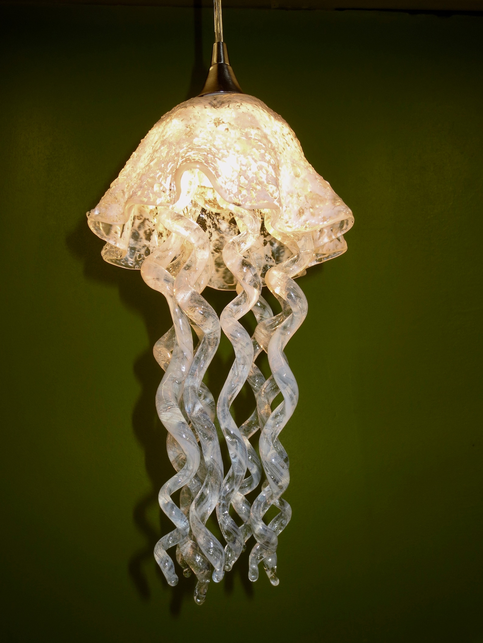 Jellyfish Pendant Light / Chandelier / Lighting / Blown Glass / White & Clear Etsy