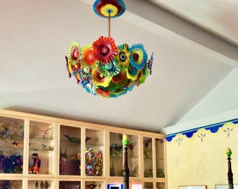 Blown Glass Chandelier / Lighting / Chandelier / Pendant / Art Glass Chandelier / Flower Light / Flower / Rainbow / Multicolor