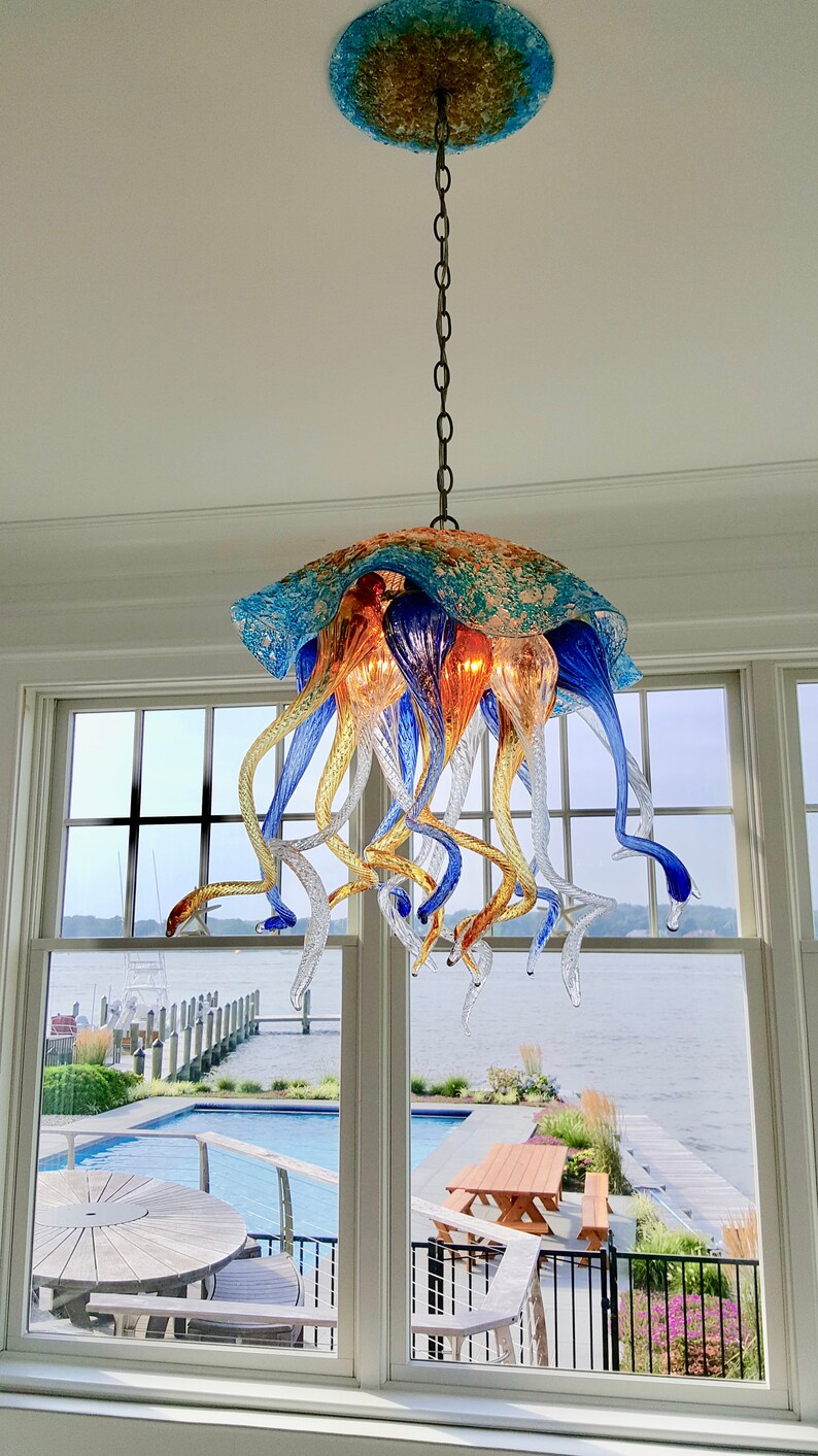 Jellyfish Pendant Light / Chandelier / Lighting / Blown Glass Etsy
