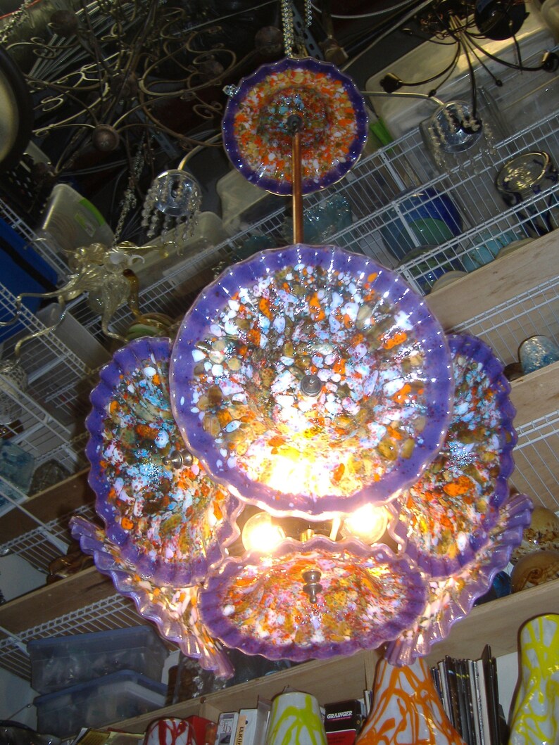 Blown Glass Chandelier / Lighting / Flower Light / Pendant Etsy