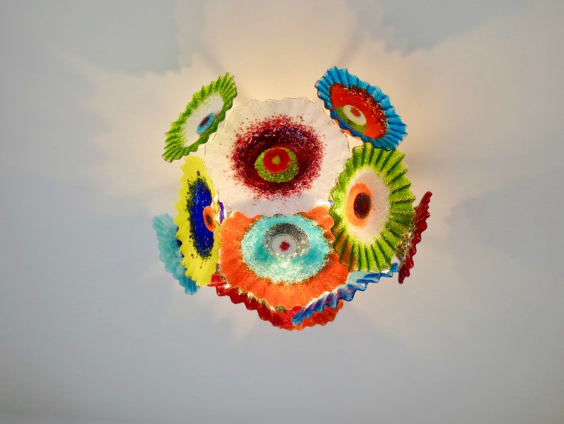 Blown Glass Flower Chandelier / Lighting / Flower Light / Multicolor Etsy