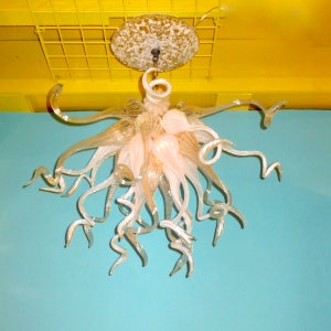 Blown Glass Chandelier / Lighting / Chandelier / Pendant Light / White & Clear