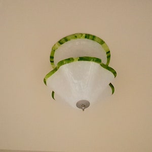 Blown Glass Chandelier / Lighting / Chandelier / Pendant Light / Flush Mount / Art Glass Lighting / White & Green
