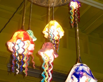 Jellyfish Chandelier / Pendant Light / Blown Glass / Multicolor