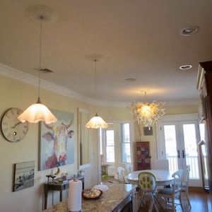 Blown Glass Pendant Light / Chandelier / Lighting / Pendant Light / Art Glass Lighting / White & Clear Crush
