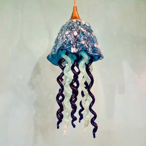 Jellyfish Pendant Light / Chandelier / Blown Glass / Pendant Light / Jellyfish / Turquoise Blue & Cobalt Blue