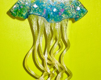 Jellyfish Pendant Light / Chandelier / Lighting / Blown Glass / Pendant Light / Jellyfish / White, Blue & Clear