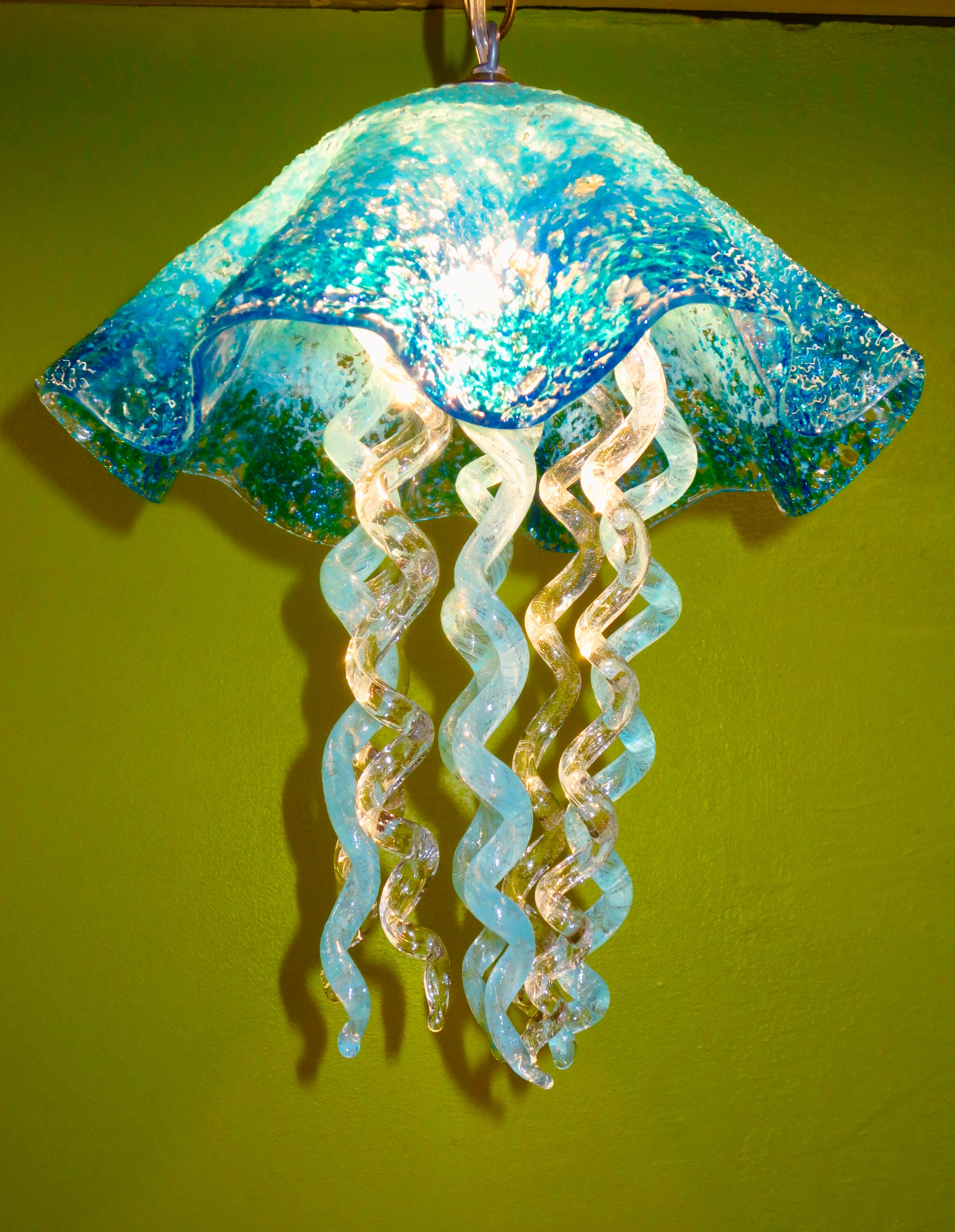 Jellyfish Pendant Light / Chandelier / Blown Glass / Turquoise Blue ...