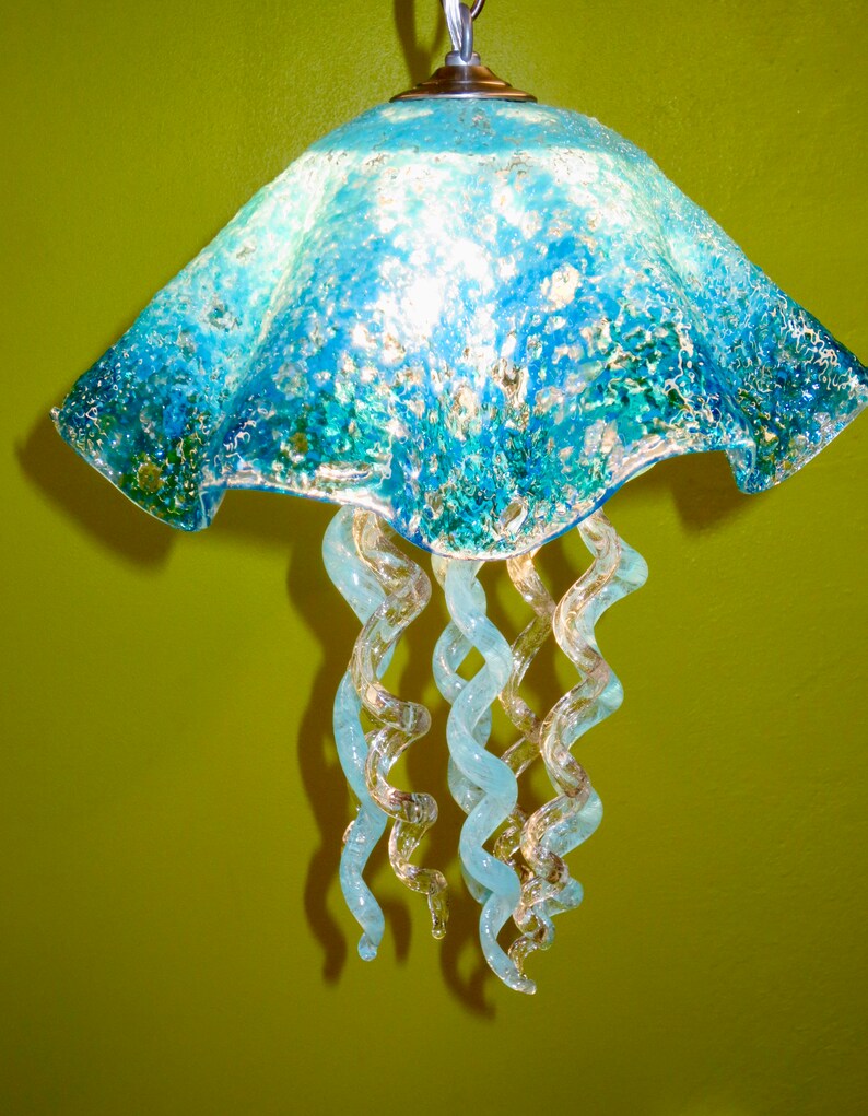 Jellyfish Pendant Light / Chandelier / Blown Glass / Turquoise | Etsy