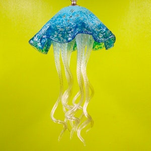 Jellyfish Pendant Light / Chandelier / Lighting / Blown Glass / Turquoise Blue & Clear