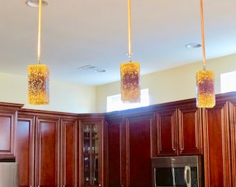 Blown Glass Pendant Light / Chandelier / Lighting / Pendant Light / Amber & Wine Red