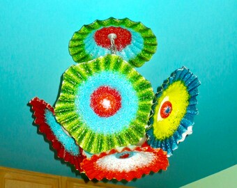 Blown Glass Chandelier / Lighting / Chandelier / Flower / Flower Light / Art Glass Lighting / Crystal / Pendant Light / Multicolor