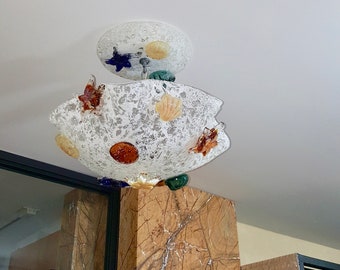 Blown Glass Chandelier / Lighting / Pendant Light / Sea Life / Starfish & Sea Shell Chandelier