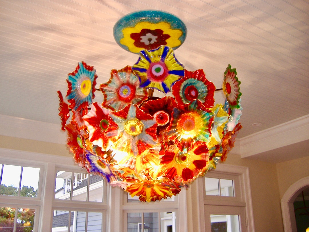 Blown Glass Flower Chandelier / Lighting / Flower Light / Multicolor Etsy