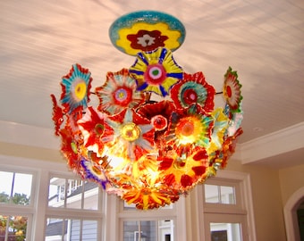 Blown Glass Flower Chandelier / Lighting / Flower Light / Multicolor