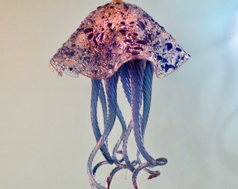 Jellyfish Pendant Light / Chandelier / Lighting / Blown Glass / Pendant Light / Jellyfish / Clear & Cobalt Blue