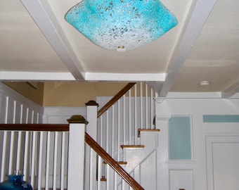 Blown Glass Chandelier / Chandelier / Lighting / Pendant Light / Flush Mount / Turquoise & White