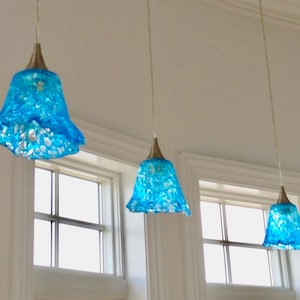 Blown Glass Pendant Light / Chandelier / Lighting / Pendant Light / Clear & Turquoise