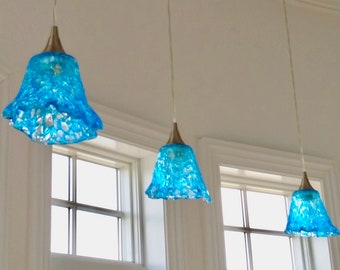 Blown Glass Pendant Light / Chandelier / Lighting / Pendant Light / Clear & Turquoise