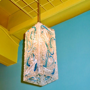 Blown Glass Pendant Light / Chandelier / Lighting / Pendant Lighting / Crystal / Art Glass Lighting / Clear, White, & Turquoise Blue