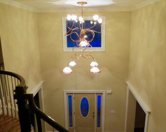 Blown Glass Chandelier / Lighting / Natural Copper / Art Glass Lighting / Sculpture / Amber & Wine Red