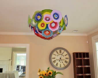 Blown Glass Chandelier / Lighting / Chandelier / Flower / Pendant Light / Art Glass Lighting / Flower Light / Multicolor