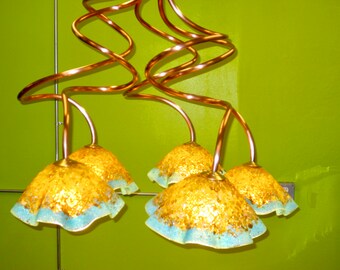 Blown Glass Chandelier / Lighting / Natural Copper / Amber & Turquoise