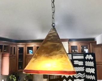 Blown Glass Pendant Light / Chandelier / Lighting / Pendant Light / Triangle / Amber & Wine Red