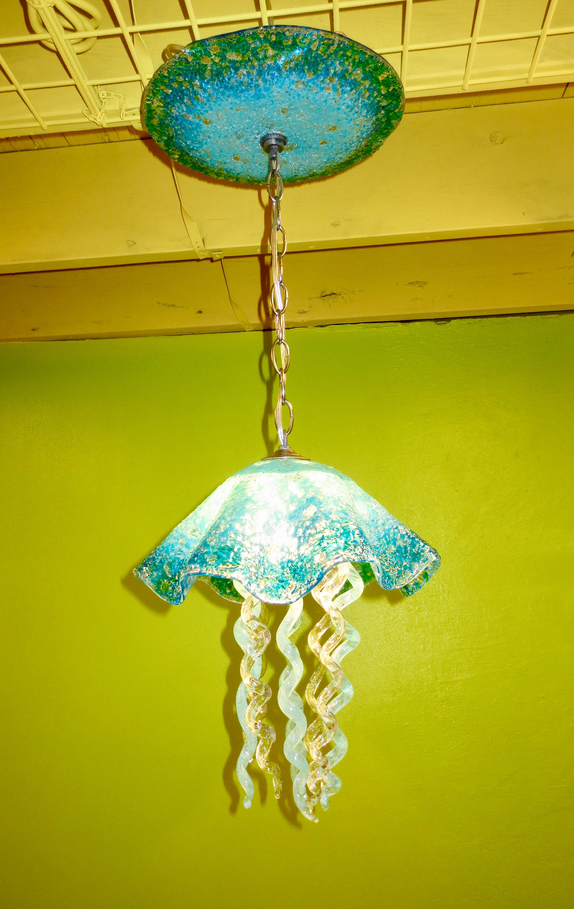 Jellyfish Pendant Light / Chandelier / Blown Glass / Turquoise Blue ...