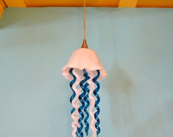 Jellyfish Pendant Light / Chandelier / Blown Glass / Pendant Light / Jellyfish / White & Blue