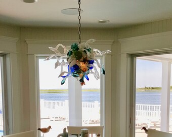 Blown Glass Chandelier / Lighting / Chandelier / Pendant Light / Art Glass Lighting / Aquarium / Starfish / Seashell / Coral Reef