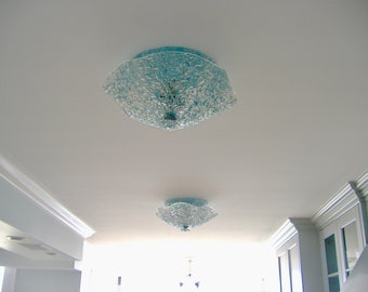 Blown Glass Chandelier / Chandelier / Lighting / Pendant Light / Flush Mount / Powder Blue & Clear