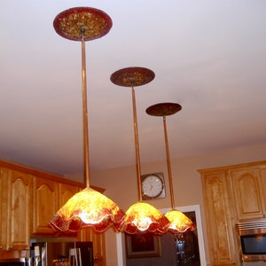 Blown Glass Pendant Light / Chandelier / Lighting / Pendant Light / Art Glass Lighting / Amber & Wine Red
