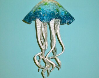 Jellyfish Pendant Light / Chandelier / Lighting / Blown Glass / Pendant Light / Jellyfish / Art Glass Lighting / Turquoise, White & Blue