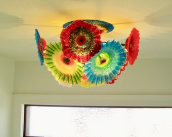 Blown Glass Flower Chandelier / Lighting / Flower Light / Multicolor