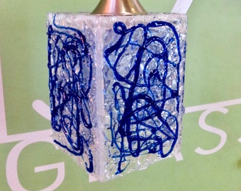Blown Glass Pendant Light / Chandelier / Lighting / Pendant Light / Cobalt Blue & Clear