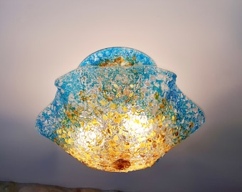 Blown Glass Chandelier / Chandelier / Lighting / Pendant Light / Flush Mount / Art Glass Light / Amber & Blue
