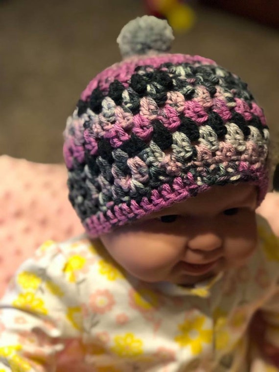 Baby Beanie - Purple/gray - Etsy display picture 1