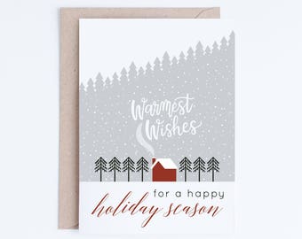 Printable Holiday Cards, Happy Holidays Digital Cards, Secular Holiday Cards, Illustration, Corporate Holiday Card Instant Download