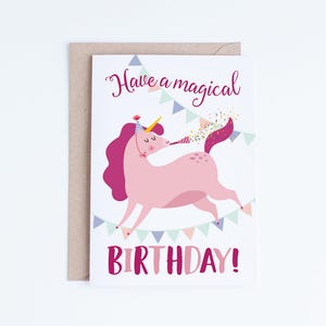 Cartes d'anniversaire imprimables de licorne, cartes d'anniversaire de filles téléchargement immédiat, carte numérique de nièce, carte d'anniversaire d'enfant rose, enfants, illustration