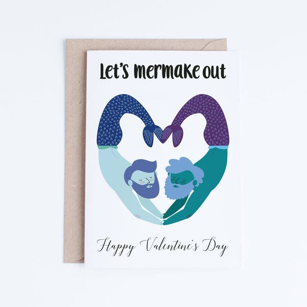 Printable Valentine's Day Cards,  Gay Valentines Card Instant Download, Punny Valentine Mermen Illustration, Merman, For Boyfriend, Husband