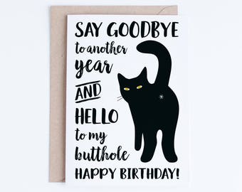 Printable Cat Birthday Cards, Black Cat, Funny Birthday Cards, Rude, Butthole, For Her, For Him, For Friend, Cat Lovers, Instant Download